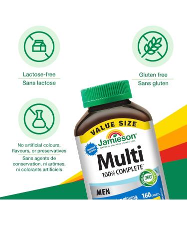 Jamieson 100% Complete Multivitamin for Adult Men Value Size with Siberian Ginseng Selenium & Lycopene 160 count (Pack of 1) - Buy Online on GoSupps.com