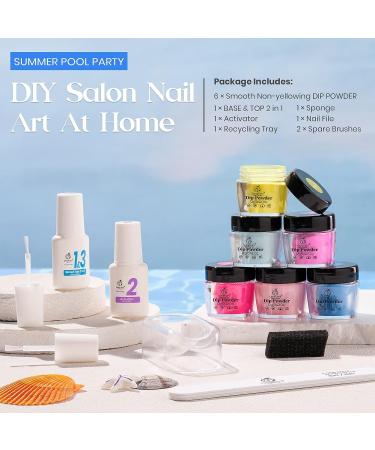 Beetles Dip Powder Nail Kit - 6 Bright Summer Colors - Pool Party Hot Pink Yellow Green Blue - Dipping Powder Set with Base Top Coat Activator & Nail File - No LED Lamp Needed - Buy Online on GoSupps.com