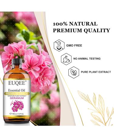 EUQEE Geranium Essential Oil 118ml - Pure Natural Diffuser Oil for Aromatherapy at Home - Buy Online on GoSupps.com