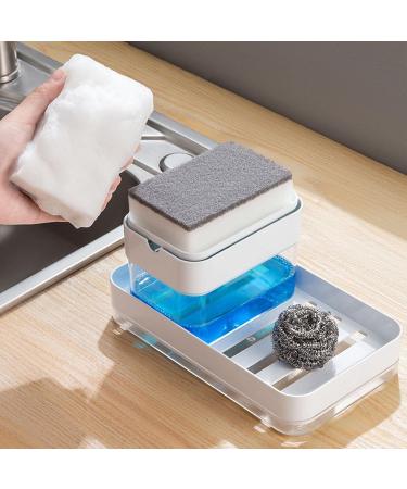 Detergent Press Box | Countertop Scrubbing Liquid Dispenser Rack with Sponge Brush | Water Drainage Cleaning Liquid Press Dispenser for Home Sritob Transparent Box + Sponge + Drain Board - Buy Online on GoSupps.com
