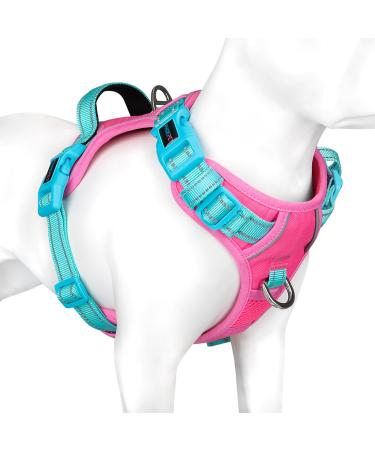 Phoepet no pull dog harness reflective dog vest with a soft training handle for small medium -sized and large dogs (pink base and green straps XL) pink base and green carrier XL
