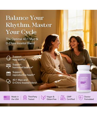 Premom Inositol Plus - 2000mg Myo-Inositol & 50mg D-Chiro Inositol CoQ10 Folate & Vitamin D3-40:1 Ratio - Supports Hormonal Balance Ovarian & Reproductive Health - 30 Day Supply - Buy Online on GoSupps.com