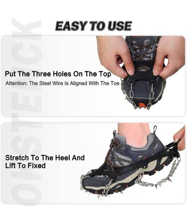 OKSTENCK Ice Cleats Traction Snow Grips with 23 Stainless Steel Spikes - Medium Size for Men, Women, and Kids - Anti-Slip Protection for Hiking, Walking, Climbing, Fishing - Buy Online on GoSupps.com
