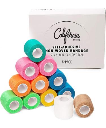 Self Adhesive Bandage Wrap - 2 inch x 5 yards, Neon Colors, 12 Pack - Stretch Wrap for Wrist, Medical Tape Waterproof - Vet Wrap 2 Inch - Buy Online on GoSupps.com