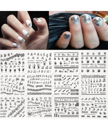 Musical Instrument Series Nail Art Stickers  Musical Notes Nail Decals 3D Self-Adhesive Guitar Erhu Piano keys Microphone Musical Notes Nail Design Manicure Tips Nail Decoration for Women Girls Kids(12 Sheets)