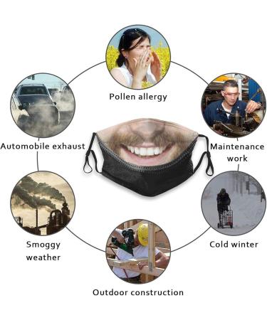 Xcngg Funny Smiling Mouth Mustache Face Mask - Reusable Cloth Mask with Filter Bag | Washable Bandana & Hood - 2 Filters Included - Buy Online on GoSupps.com