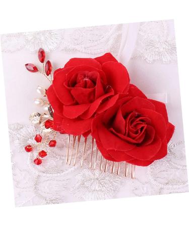 Angoily Flower Hair Comb Flower Hair Clip Flower Hair Accessories Garlands for Decor Floral Hair Clips for Women Bridal Hair Clip Tiara Rose Red Wedding Rhinestones Bride - Buy Online on GoSupps.com