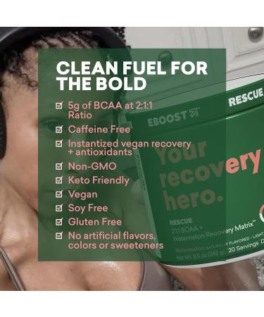 EBOOST Rescue Vegan BCAA Recovery Powder - Watermelon Flavor - 20 Servings - 2:1:1 Amino Acids for Muscle Recovery - Pre & Post Workout Supplement - Buy Online on GoSupps.com