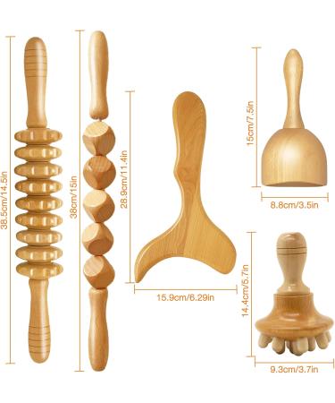 Set of 5 Wooden Massager Rollers for Cellulite & Lymph Drainage - Maderotherapy Wood Therapy Tool with Box - Buy Online on GoSupps.com