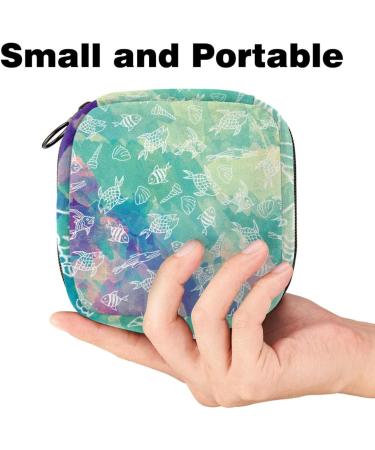 Menstruation Pad Bag with Zipper | Women's Tampon & Napkin Collection Bag in Green & Purple Watercolor Fish Pattern - Buy Online on GoSupps.com