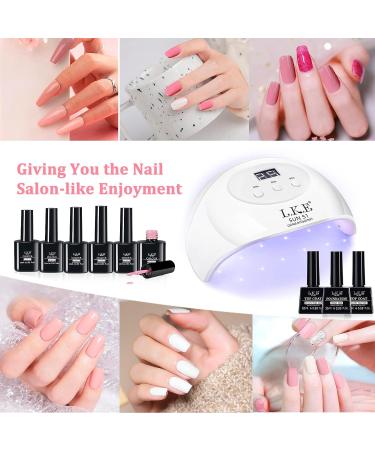 LKE Gel Nail Polish Kit with 72W UV Nail Lamp | 6 Nude Pink White Colors | Gel Top & Base Coat | DIY Manicure Set for Women - M02-Pink Nude - Buy Online on GoSupps.com