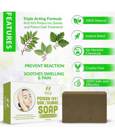 Natrulo Poison Ivy Soap Bar - Natural Treatment for Poison Ivy, Oak & Sumac - Anti-Itch Skin Cleanser - Soothes Rashes - Made in USA - 4 oz - Buy Online on GoSupps.com