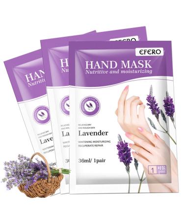 Hand Moisturiser Gloves 3Pcs Hand Masks for Dry Hands Plant Extracts for Dry Aging Cracked Hands Intense Skin Nutrition Hand Cream Mask Whitening and Anti aging Repair Rough Skin (Lavender)