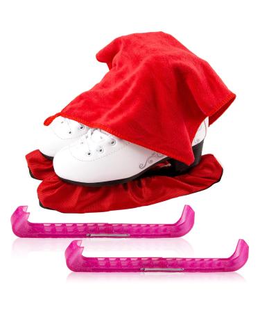 Aoblok ice hockey ice skating skates runner gift set 2 pieces of elastic runaway stockings+2 pieces adjustable protection plastic+1 piece of towel run -up protection accessories for women men Kinde L red