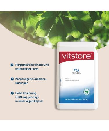  Vitstore Vitstore PEA 100% Pure 150 Capsules 400 mg Palmitoylethanolamide Lab Tested Vegan High Potency - Buy Online on GoSupps.com