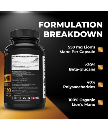 Organic Lion's Mane Mushroom Capsules - Nootropic Mushroom Supplements Formulated With 40% Polysaccharides & 20% Beta-Glucan! Immunomodulating Properties & A Potent Source Of Antioxidants. Supports Memory Cognition & Brain Health - 60 Capsules 60 count (P - Buy Online on GoSupps.com