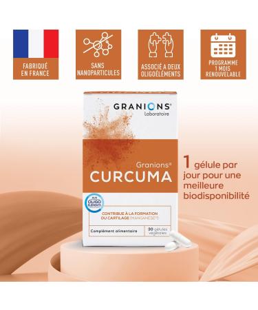 Turmeric GRANIONS | Antioxidant Dietary Supplement | Turmeric 150mg with Turmeric + Manganese + Copper + Piperine | Anti Inflammatory Antioxidant Cartilage Capsules | Made in France | 30 Capsules - Buy Online on GoSupps.com