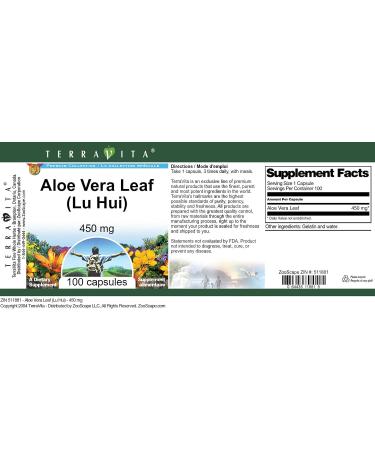 Aloe Vera Leaf (Lu Hui) - 450 mg (100 Capsules ZIN: 511881) - Buy Online on GoSupps.com