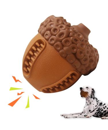 Laroo dog toys dogball squeaker long -lasting natural rubber dog football squeaker throw dog balls cubes for small & large dogs (9.8cm*8.5cm brown)