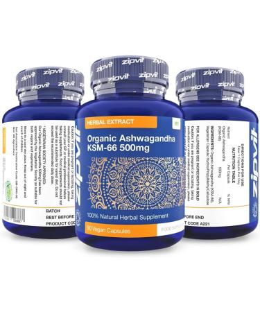 Organic Ashwagandha 500mg KSM 66 - 90 Vegan Capsules | High Strength Herbal Extract for Stress Relief and Anxiety - Buy Online on GoSupps.com