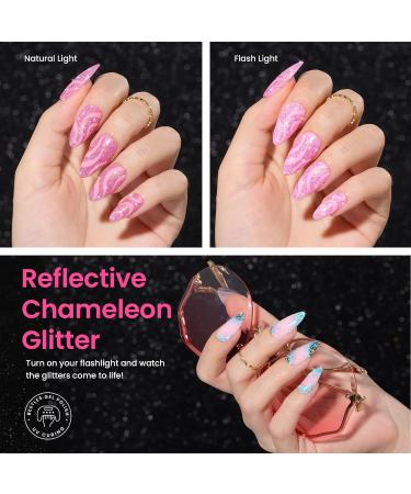 Beetles Glitter Gel Nail Polish Set - 6 Colors Chameleon Sparkle Kit for DIY Manicure | Color Changing Pink Purple Blue with Crushed Diamond Shine | Soak Off UV Gel Polish - Buy Online on GoSupps.com