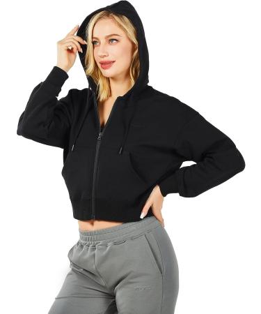 GRAMVAL Women's Black Active Workout Hooded Jacket - Medium - Buy Online on GoSupps.com
