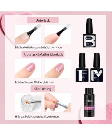 Phoenixy Poly Nail Gel Set - Complete 48W UV Lamp 8 Colors DIY Red Elegant Starter Kit with Base & Top Coat - Buy Online on GoSupps.com