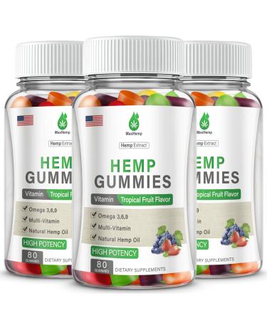 3 Packs Hemp Gummies for Pain, Sleep, Anxiety - Hemp Gummy 100% Natural Organic Extra Strength High Potency with Pure H mp Oil Extract Vegan Bear Candy
