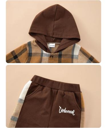 Naiyafly Toddler Boys Hoodie Plaid Sweatshirt + Pants Set | Kids 2-3 Years Khaki Outfit - Buy Online on GoSupps.com