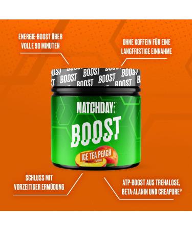 Matchday Nutrition Boost - 90 Minutes of Full Throttle Football | ATP Booster with Amino Acids & Carbs | Enhanced Speed Explosiveness & Endurance | 20 Portions (Ice Tea Peach) - Buy Online on GoSupps.com