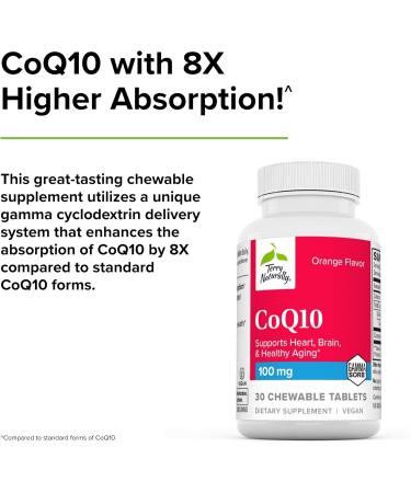 Terry Naturally CoQ10 Chewables 100 mg - 30 Tablets | 8X Absorption | Antioxidant for Cellular Energy Heart & Brain Health - Buy Internationally - Buy Online on GoSupps.com