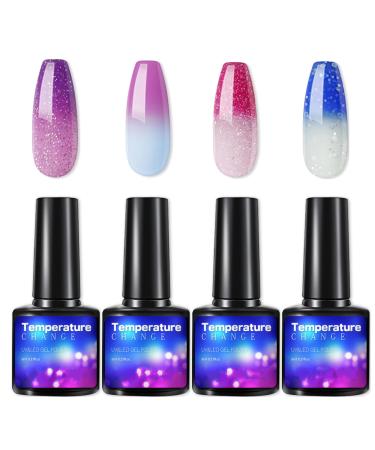 4-Piece Colour Changing Gel Nail Polish Set - UV Gel Nail Polish Set Soak Off Gel Nail Polish - Long Lasting Shiny Shellac Nail Polish Art Manicure Kit Best Gift for Women