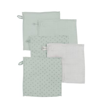 roba organic set of 5 washcloths 'Lil Planet' frosty green muslin organic cotton GOTS 25 x 25 cm