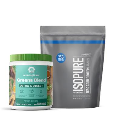 Build Your Smoothie Immunity Bundle with Isopure Zero Carb Creamy Vanilla Protein Powder (15 Servings) and Amazing Grass Greens Blend Detox & Digest (30 Servings)