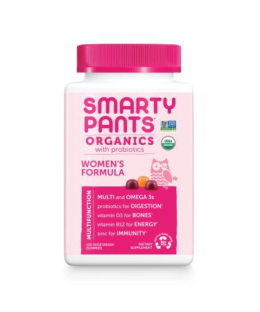 SmartyPants Organic Womens Multivitamin, Daily Gummy Vitamins: Biotin, Probiotics, Vitamin C, D3, B12, Omega 3, & Zinc for Immune Support, Energy, & Hair Skin & Nails, 120 Gummies, 30 Day Supply Organic Womens Gummy