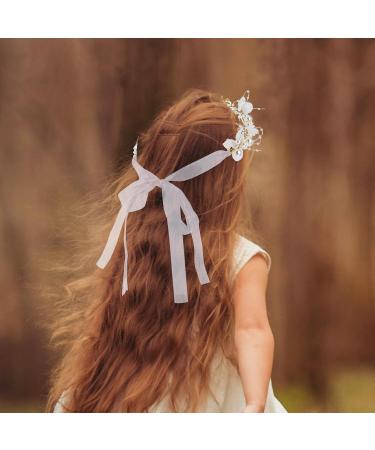 Flower Girl Headpiece Princess Hair Accessory Wedding Flower Crown for Kids Flower Girl Headband Pearl and Flower Girls Bridal Wedding Communion Hair Band Women Headbands(Gold) - Buy Online on GoSupps.com