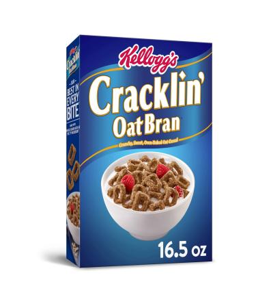 Kellogg's Cracklin' Oat Bran Cold Breakfast Cereal, High Fiber Cereal, 8 Vitamins and Minerals, Original, 16.5oz Box (1 Box)