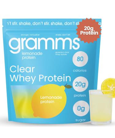 GRAMMS Clear Protein Powder 20G Protein for Women & Men | Lactose Free Grass-Fed Whey Isolate Gluten Free Zero Sugar Gut Friendly Non-Bloating (Lemonade-18 Servings) Lemonade 1.01 Pound (Pack of 1)