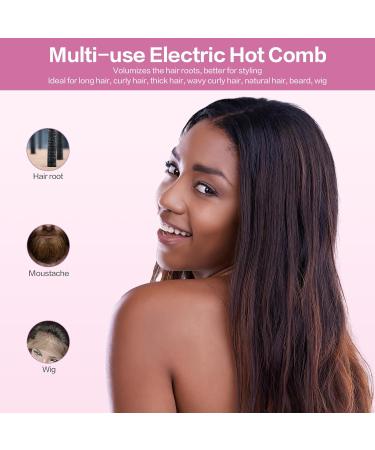 Ceramic Hot Comb for Wigs Afro Hair & Beard | Anti-Scald Straightening Comb | Electric Press Comb with Adjustable Temperatures | Dual Voltage | 60 Min Auto Shut Off | Pink - Buy Online on GoSupps.com