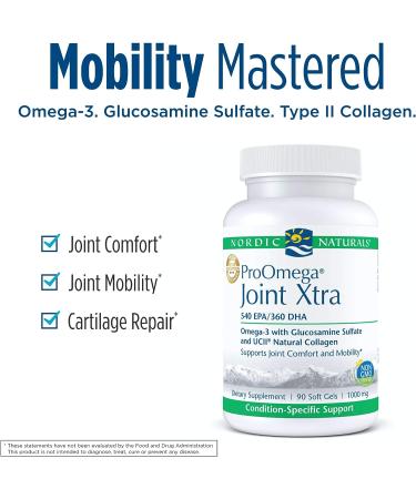 Nordic Naturals ProOmega Joint Xtra - 540mg EPA, 360mg DHA, 1500mg Glucosamine Sulfate, 40mg UC-II Collagen - 90 Soft Gels - Buy Online on GoSupps.com