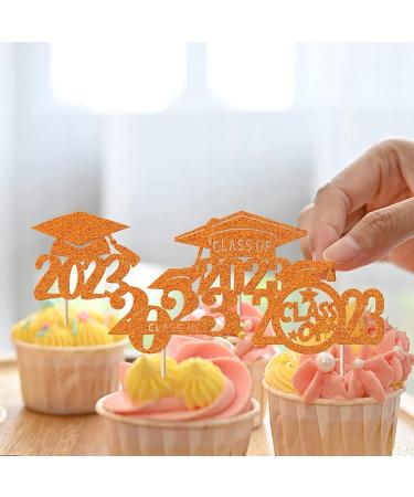 Pack of 36 2023 Cake Decorations Glitter Class of 2023 Congrats Grade Cap Cupcake Toppers Graduation Cake Decoration for Graduation Theme School Boys Girls Graduate Party Cake Decorations Orange Orange 36 Pieces - Buy Online on GoSupps.com