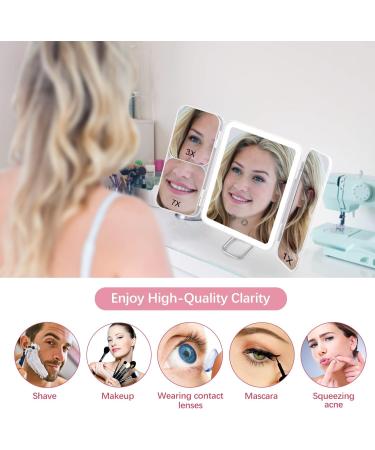 World Backyard Mini Trifold Lighted Makeup Mirror - USB Rechargeable Compact Vanity Mirror with Touch Screen Dimming for Cosmetic - White - Buy Online on GoSupps.com