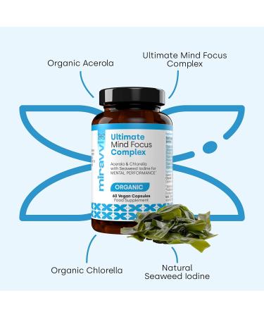 Miravvi Mind Focus Complex | Organic Mental Performance Supplement with Acerola, Chlorella & Seaweed Iodine | Vegan Capsules | High Strength | Made in UK | 60 Days Supply - Buy Online on GoSupps.com