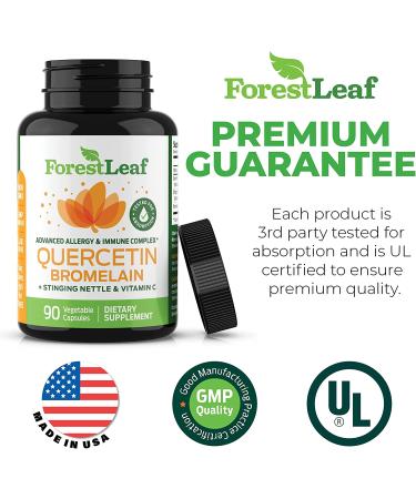 Forest Leaf Quercetin 500mg Capsules with Bromelain, Vitamin C & Nettle - Allergy Relief & Immune Support - 90 Veggie Caps - Buy Online on GoSupps.com