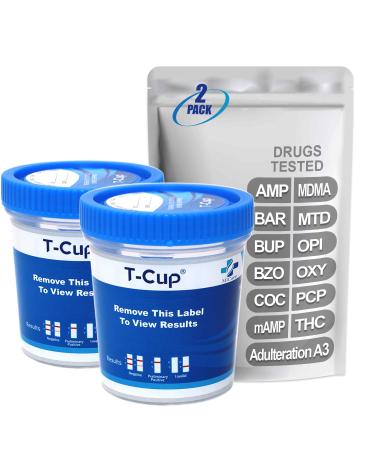 MiCare 2pk - 12-Panel Test Cup (AMP/BAR/BUP/BZO/COC/mAMP/MDMA/MTD/OPI/OXY/PCP/THC with A3) #MI-TDOA-6124A3 2 Count (Pack of 1)