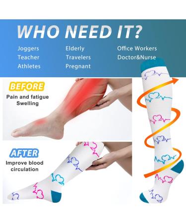 Actinput Compression Stockings 4 Pairs for Men & Women - Colorful Support Socks for Sports Travel Running & Nursing - Blue L-XL - Buy Online on GoSupps.com