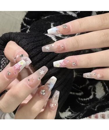 Sweet and Spicy Wind Explosive Sparkling Pink Blue Star Water Diamond Nail Patch Handmade Wear Nail Patch False Nail Patch Detachable(S) - Buy Online on GoSupps.com