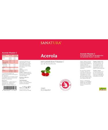  Sanatura Sanatura Acerola Powder 3x175g (Pack of 3) - High-dose natural vitamin C - from acerola cherry - Easy to use - Very economical - Vegan - Buy Online on GoSupps.com