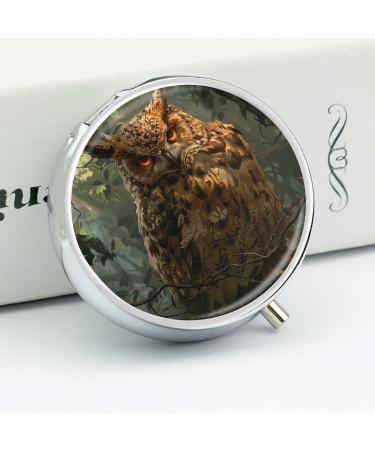 Buy Small Travel Pill Case - Round Metal Pill Box 3 Compartment Portable Organizer for Travel & Daily Use - Owl Design - Buy Online on GoSupps.com