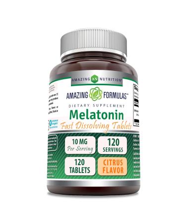 Amazing Formulas Melatonin 10 Mg | Fast Dissolving Tablets Supplement | Non-GMO | Gluten-Free | Made in USA (Citrus Flavor Pack of 1 | 120 Count) 120 Count (Pack of 1)